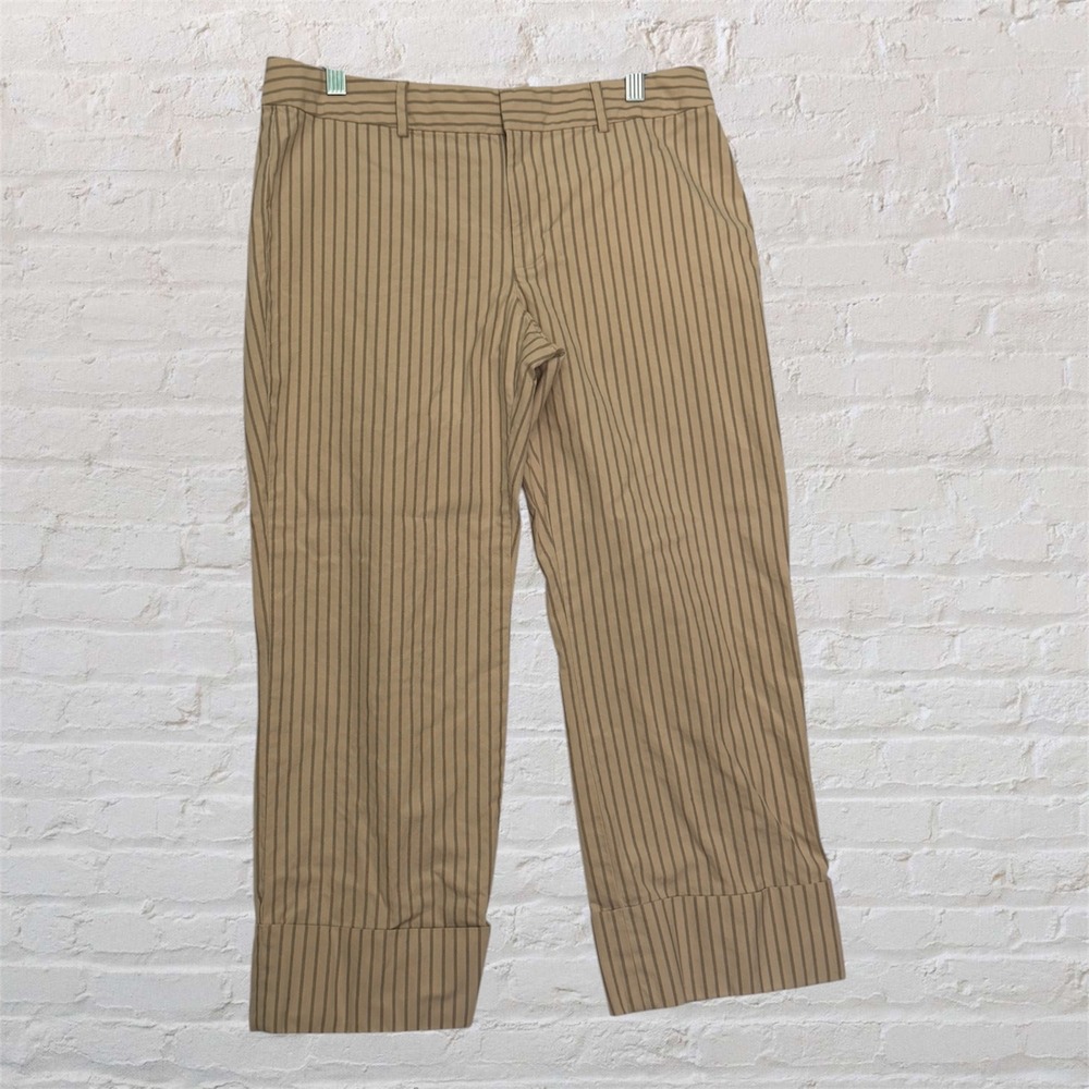 Banana Republic Martin Tan Pinstripe Cropped Cuffed Pants Womens 8 Cotton